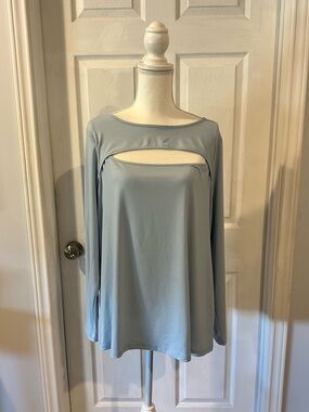 Nine West Light Blue Long Sleeve Top with Front Keyhole